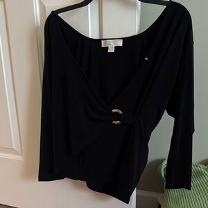 Michael Kors Black Asymmetrical Cut Out Blouse